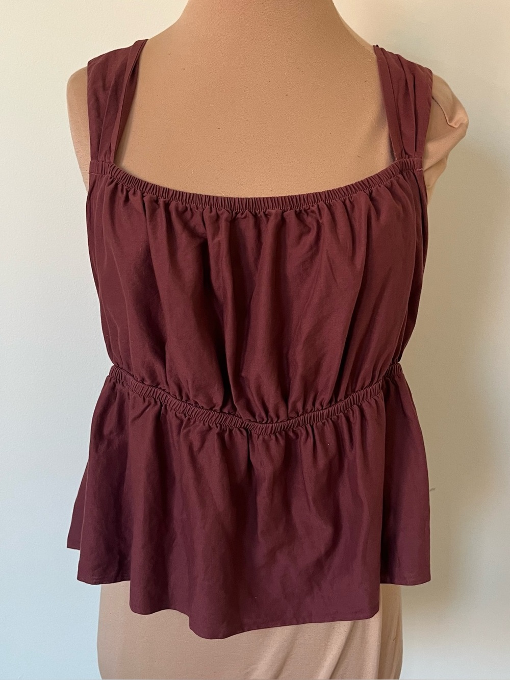 NATION LTD Sleeveless Square Neckline Ruffle Cropped Burgundy Tank Top Size M